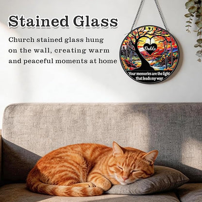 Memorial Sun Catcher for Dad - Your Memories are The Light 6.3" Stained Glass Window Hanging - Emotional Dad Gifts for Birthday, Christmas - Home Decor & Garden Color Catcher