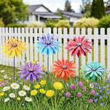 Suncalla 6 Pcs Metal Flowers Stakes Garden Decor for Outside 24 Inch Colorful 3D Zinnia Flowers Yard Art Decor for Spring Outdoor Lawn Porch Pathway Patio Decoration
