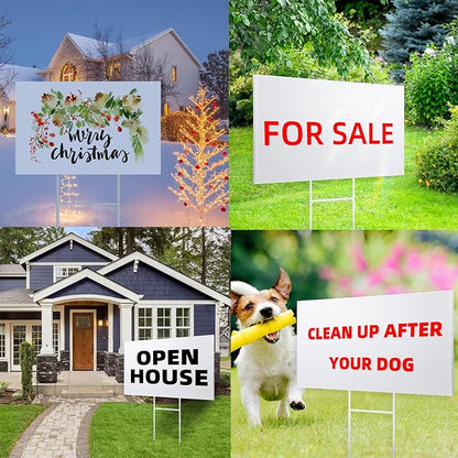 12 Pack Large Blank Yard Signs 18 x 24" with Metal Stakes, White Plastic Yard Lawn Sign for Birthday Decoration,Garage Sale,Guidepost, Open House, Rent