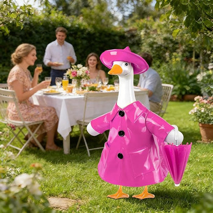 3 Pcs/Set Raincoat Porch Goose Outfits,Summer Lawn Goose Statue Raincoat Costume,Goose Clothes for Summer Outdoor Patio Yard Lawn Garden Decoration(Pink)