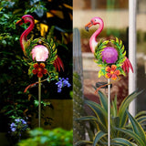 Solar Globe Lights for Garden Decoration,40.9 Inch Flamingo Front Porch Decor with Cracked Glass Puck Light for Outside Patio Pathway Yard Decoration