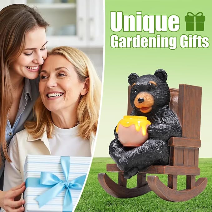 Solar Garden Statues Black Bear Decor Resin Bear Statues Outdoor with Solar Light Animal Figurine for Outside Yard Lawn and Patio Decorations Gardening Gifts for Women 3.5 * 5.5 * 6.25 Inch