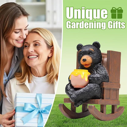 Solar Garden Statues Black Bear Decor Resin Bear Statues Outdoor with Solar Light Animal Figurine for Outside Yard Lawn and Patio Decorations Gardening Gifts for Women 3.5 * 5.5 * 6.25 Inch