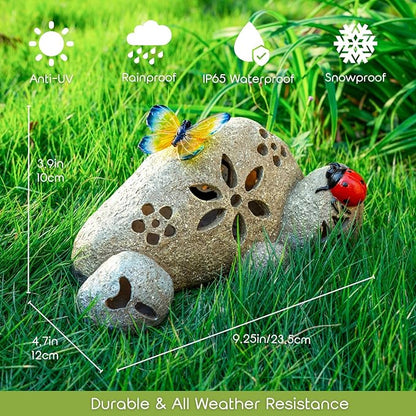 Butterfly Garden Statues Butterfly on Stone Statue with Solar LED Lights for Porch Patio Lawn Yard Art Decoration Christmas Birthday Gardening Gifts for Mom Women