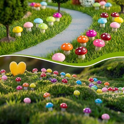 Mudder 64 Pcs Mini Mushrooms for Miniature Fairy Garden PVC Mushrooms Miniature Figurines Colorful Garden Ornaments Model Garden Accessories for Micro Landscape, Plant Pots, Bonsai Craft