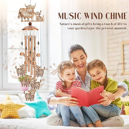 Highland Cow Gifts Windchimes - Metal Animal Wind Chimes for Cows Lover Outside Garden Yard Patio Decor Waterproof Home Indoor Hanging Decoration Christmas Birthday Gift for Mom Grandma Women