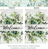 Spring Summer Welcome Garden Flags 12x18 Inch Double Sided Green Eucalyptus Leaves Floral Garden flag Seasonal Yard Flags for Outside Decorations Banner for Outdoor Farmhouse Yard