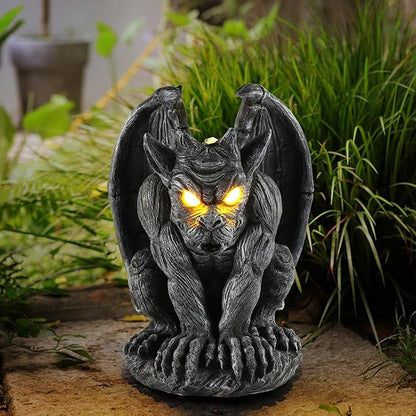 Large Winged Gargoyle Statue with Solar Lights Outdoor Gargoyle Statue Garden Guardian Sculpture Figurine Gothic Decor Gargoyle Monster Dragon Creep Scary Sculpture Patio Yard Lawn