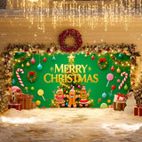 IVN Green Candy Christmas Garage Door Banner 6x13 ft Holiday Backdrop with Gingerbread Ornaments Garage Door Covers Decorative Garage Door Cover Mural for Outdoor Wall Decor