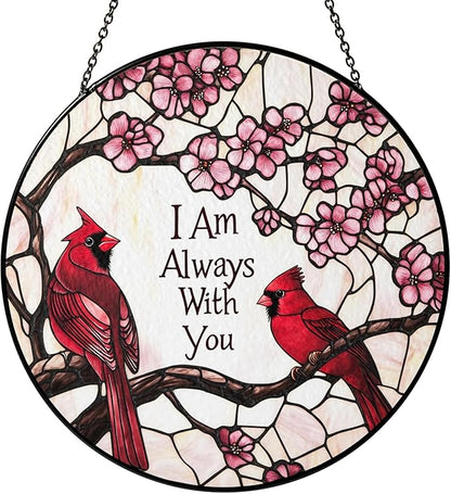 Cardinal Suncatcher Stained Glass Window Hanging Decor, Red Cardinals Memorial Gifts for Loss of Loved One, Cardinal Remembrance Gifts for Women Grandma Mom, Mothers Day Birthday