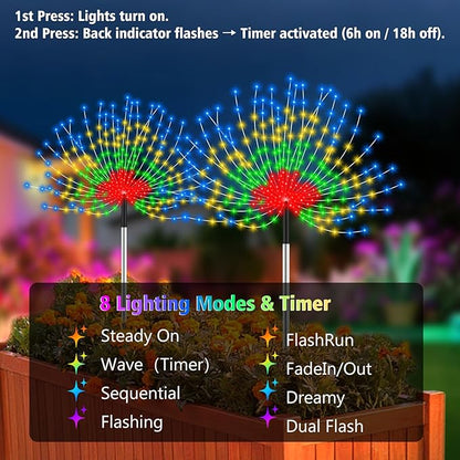 echosari Outdoor Solar Garden Lights, Total 6 Pack 720 LED Firework Light with 8 Modes IP65 Waterproof Solar Landscape Lights for Backyard Patio Pathway Lawn (Multicolor)
