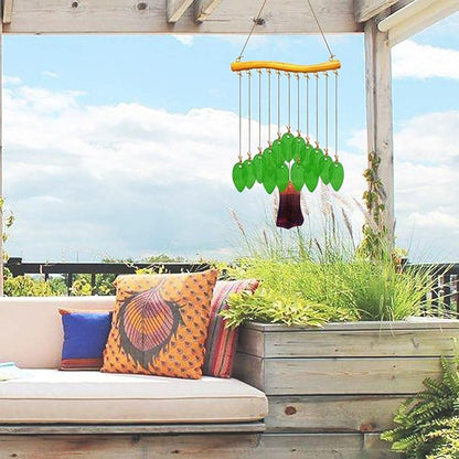 Leaf Shape Glass Wind Chimes for Outside Decoration, Green Tree Windchimes Outdoors Unique, Handcrafted Suncatcher Glass Art Wind Chimes for Women, Hanging Outdoor Christmas Decor