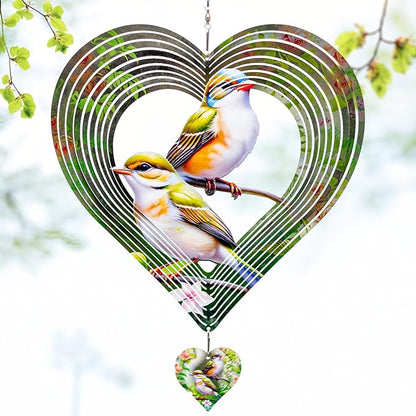 3D Hummingbird Heart Wind Spinner for Outdoor Decor, Stainless Steel Hanging Wind Sculpture, Garden Gifts for Mom, Mother’s Day, Rustproof Metal Yard Art for Patio, Porch, and Bird Lovers