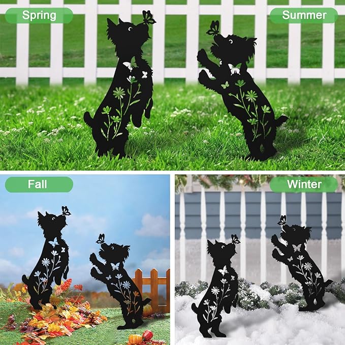 Dog Stakes for Outside, Lawn Ornaments Yorkie Metal Garden Decor for Outdoor,Yard,Lawn,Garden Decor Stakes