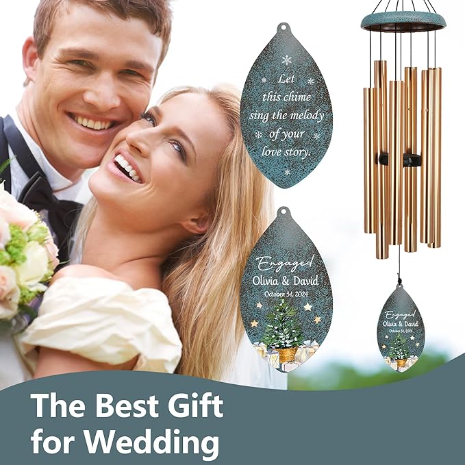 ASTARIN Engagement Gifts Wind Chime, Personalized Names & Date Wind Chimes Gifts for Couple 2026, Wedding Gift for Newlywed Bride Groom Husband Wife, Gift Valentine’s Day(Produced in USA)