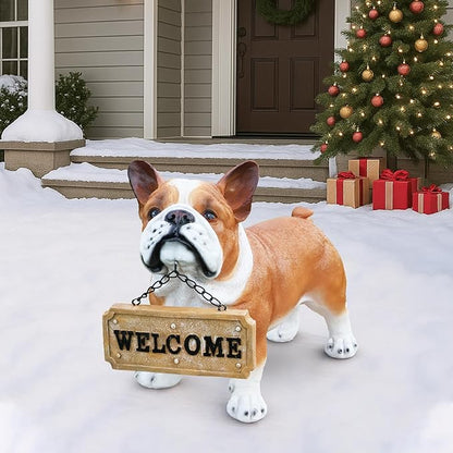French Bulldog Garden Statue with Solar Lantern & Double-Sided Sign - Realistic Frenchie Outdoor Decor for Patio, Yard, Porch - Waterproof Resin Dog Sculpture - Gift for Frenchie Lovers, Mom, Dad