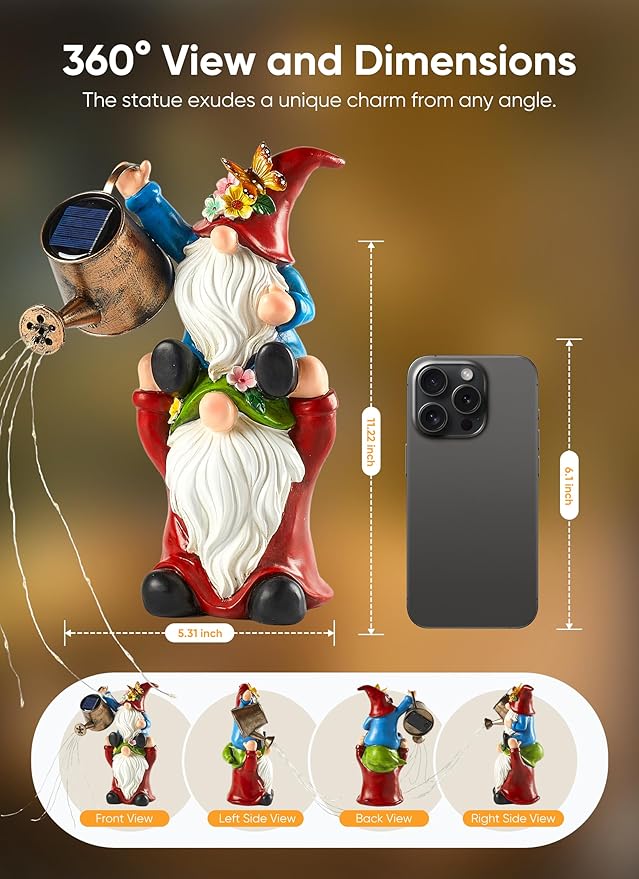 Brightown-Solar-Gnome-Garden-Decor-Statue with 36 LED Lights, Hand-Painted Resin, IP65 Waterproof Outdoor Decor for Patio, Lawn & Yard Decorations, Unique Mothers Day Gifts for Mom