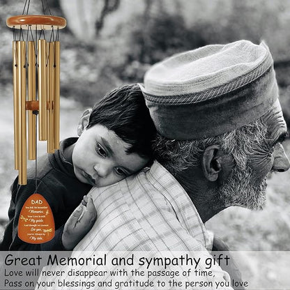 Dad Memorial Sympathy Wind Chimes for Outside, Dragonfly Wind Chimes for Loss of Father for Bereavement/Condolence/Funerary Gift Idea,32inch Wooden,Brown
