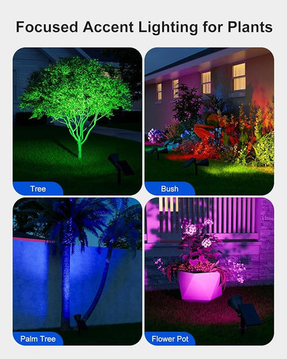 Color Changing Solar Spotlights Outdoor for Tree, Flower, Plant, Statue, Decorations, Wall, Waterproof Rainbow Lanscape Spot Lights for House Outside, Yard, Garden, Patio, 8 Coloful Uplighting Modes