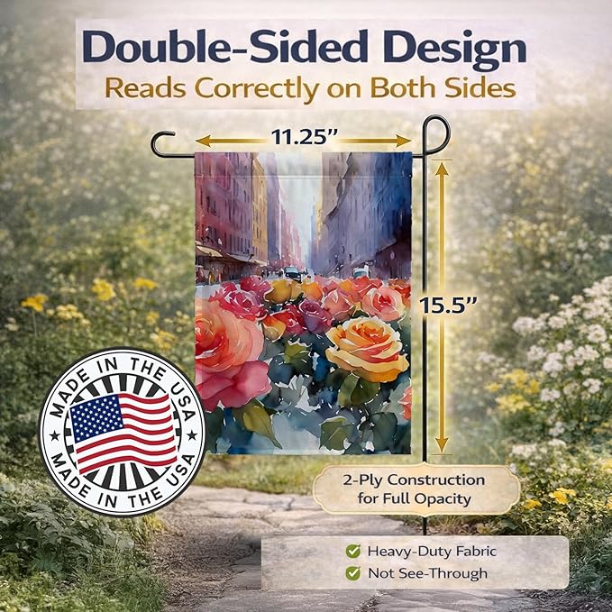 Caroline's Treasures New York Roses in Watercolor Garden Flag Mailbox Flag Decorative Yard Flag Banner Outside Patio Artwork Yard Flower Beds, Garden Size, Multicolor