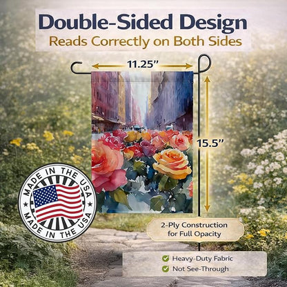 Caroline's Treasures New York Roses in Watercolor Garden Flag Mailbox Flag Decorative Yard Flag Banner Outside Patio Artwork Yard Flower Beds, Garden Size, Multicolor