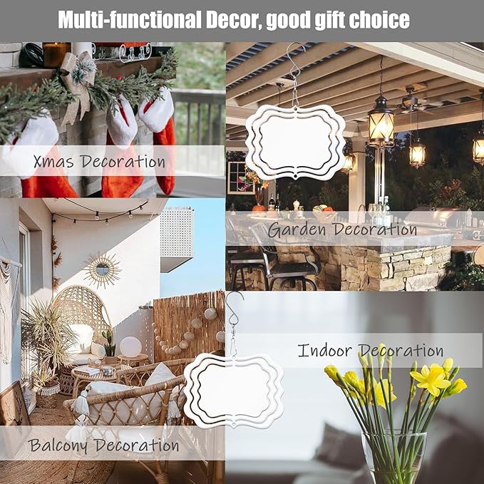 12 Pack 3inch Sublimation Wind Spinner Blanks 3D Aluminum Metal Wind Sculpture Kinetic Spinners for Yard and Garden Indoor Art Sublimation Christmas Ornament Hanging Decoration (Photo Frame)