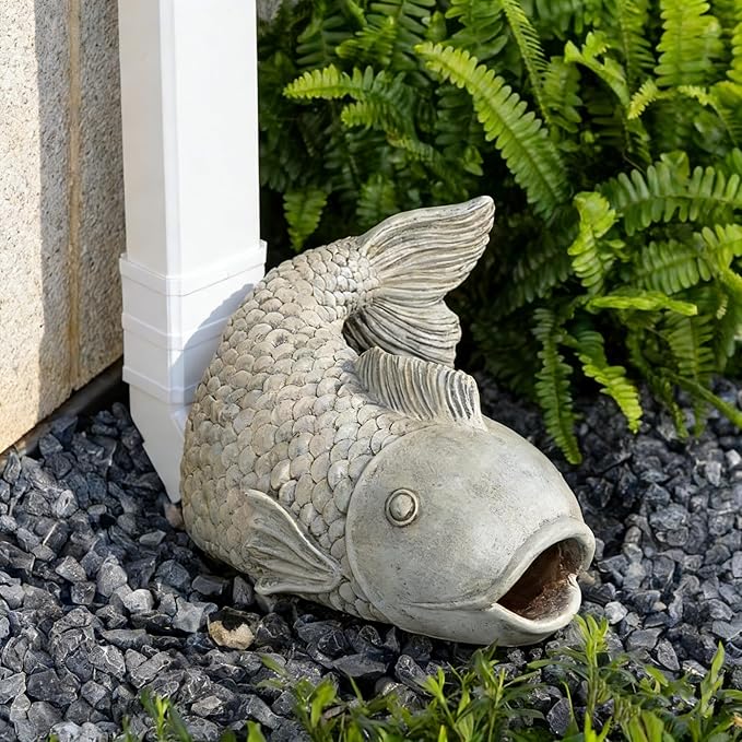 Fish Gutter Guardian Downspout Extender - Decorative Rainwater Splash Block Statue with Realistic Stone Finish,for Garden,Yard Lawn Drainage Decor
