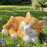 Sleeping Orange Tabby Garden Statue - Resin Realistic Mini Cat Sculpture, Pet Loss Memorial Stone, for Cat Lovers, Indoor/Outdoor Decor, Animal Figurine for Yard Ornaments