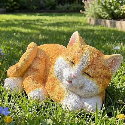 Sleeping Orange Tabby Garden Statue - Resin Realistic Mini Cat Sculpture, Pet Loss Memorial Stone, for Cat Lovers, Indoor/Outdoor Decor, Animal Figurine for Yard Ornaments