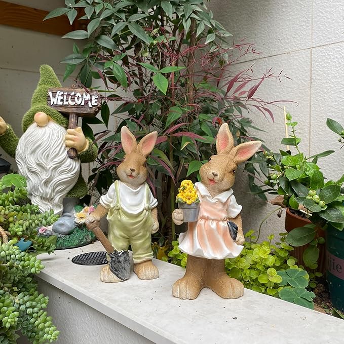 Rabbit Statues Outdoor, Bunny Garden Statue Patio Yard Deco Lucky Rabbit Outdoor Bunny Figurines and Statues Grandma Mom Women Gifts,8.1 inch (2 Pack)