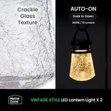 Home Zone Security 2 Packs Solar Crackle Glass Solar Lanterns Light Hanging Outdoor Waterproof 10 Lumens 3000K Decorative Large Crackle Glass Garden LED Lights, No Wiring for Patio Backyard Garden