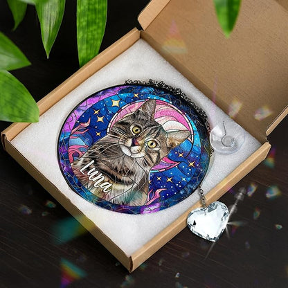 Personalized Pet Stained Glass Suncatcher Custom Name Pet Photo Ornament Window Hanging Home Decor Sympathy Gift for Loss of Pet Dog Cat Memorial Keepsake Remembrance Gift for Dog Lovers