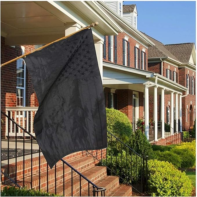 All Black American Flag 3x5 ft - Embroidered Stars,Heavy Duty Durable Nylon,Sewn Stripes,Brass Grommets,Perfect for Indoor/Outdoor Use Black US USA Flags.