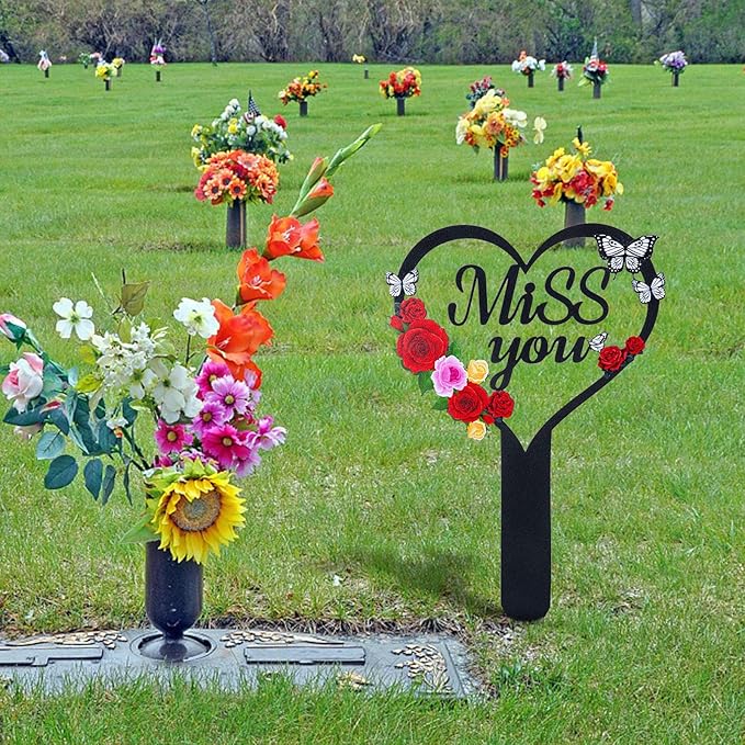 Cemetery Decorations for Grave, Happy Mom Dad Grave Decorations for Cemetery, Memorial Heart Graves Markers for Outdoors