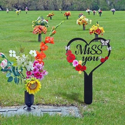 Cemetery Decorations for Grave, Happy Mom Dad Grave Decorations for Cemetery, Memorial Heart Graves Markers for Outdoors
