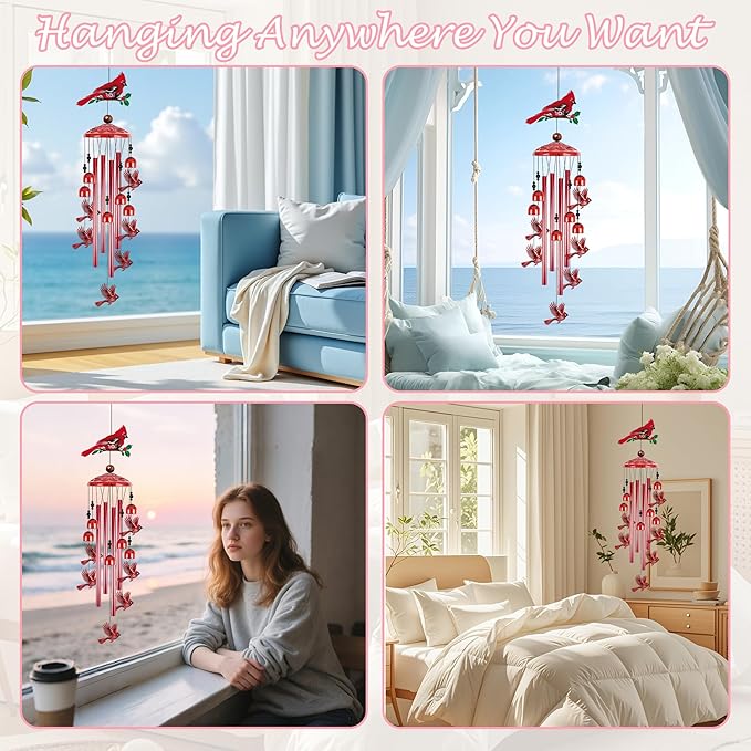 Romart Cardinal Wind Chimes for Outside, 35'' Metal Memorial Windchimes in Memory of a Loved One, Sympathy Gifts for Loss of Loved One, Red Cardinal Gifts for Women Mother Mom Grandma