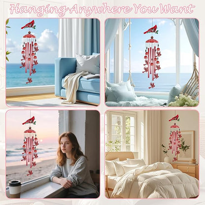 Romart Cardinal Wind Chimes for Outside, 35'' Metal Memorial Windchimes in Memory of a Loved One, Sympathy Gifts for Loss of Loved One, Red Cardinal Gifts for Women Mother Mom Grandma