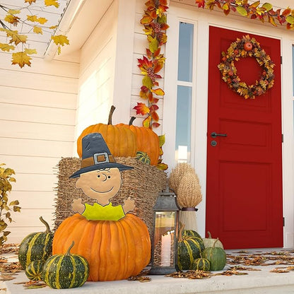 PRODUCTWORKS Peanuts Pumkin Press-in Icon Metal Stake Halloween Harvest Decor Porch Decorating Indoor Outdoor (Thanksgiving Charlie Brown)