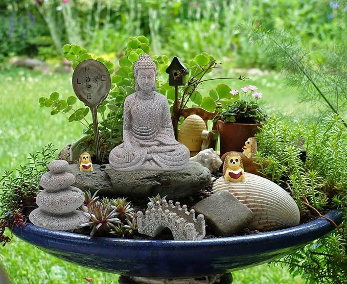 Meditation Zen Garden Accessories - Miniature Buddha Fairy Garden Kit Micro landscape Terrarium Kit DIY Japanese Mini Zen Garden Decor Chinese Potted Plant Culture Bonsai Decoration Bridge Pagoda