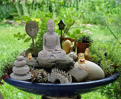 Meditation Zen Garden Accessories - Miniature Buddha Fairy Garden Kit Micro landscape Terrarium Kit DIY Japanese Mini Zen Garden Decor Chinese Potted Plant Culture Bonsai Decoration Bridge Pagoda