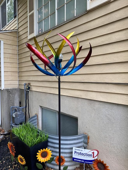 Wind Spinners Outdoor for Yard and Garden - Wind Sculptures & Spinners - 70 Inch Wind Spinner with Solar Powered Multi-Color Glass Ball Light for Yard Garden Backyard Lawn Decorations -Multicolored
