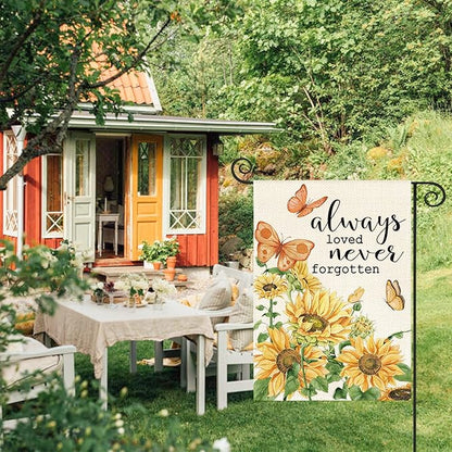 AVOIN colorlife Always Loved Never Forgotten Memorial Garden Flag 12x18 Inch Double Sided Outside, Sunflower Yard Outdoor Decoration