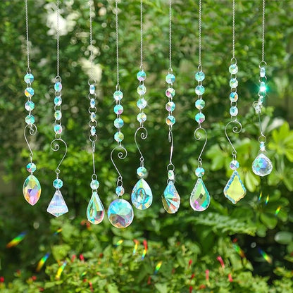 9 Pieces Sun Catchers Indoor Window Suncatcher Crystals Prisms with Chain Pendant Colorful Hanging Ornaments for Windows Chandelier Office Home Garden Decor