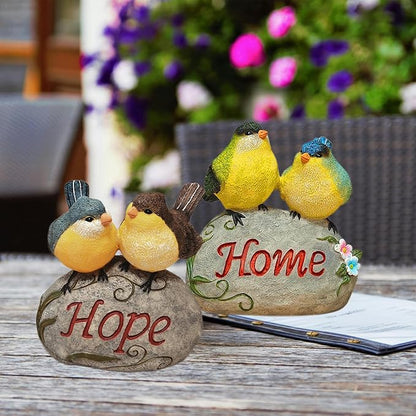 Bird Garden Statue, 6.31 Inch Lifelike Standing Bird with Hope Characters Stone, Small Resins Figurine for Home Table Outdoor Lawn Porch Patio Balcony Yard Decor (A)