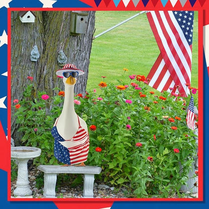 Patriotic Porch Goose Outfits for 23 Inch Lawn Statue, 4th of July Hawaiian Bikini Costume for Plastic/Cement Statue, Summer Sculpture Clothes for Garden Patio USA 250th Anniversary Decoration