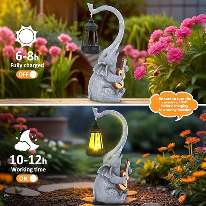 Solar Garden Elephant Statue with LED Lights, Outdoor Yard Decor for Lawn Patio Home, Mother’s Day Birthday Gifts for Women, Unique Garden Gift