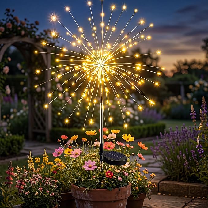 btfarm 1 Pack Solar Garden Lights Outdoor, 8 Modes Firework Lights Solar Powered, Waterproof Twinkle Fairy Light Outside for Yard Patio Pathway Pool Christmas Party Decorative, Warm White