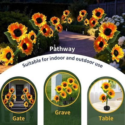 Sunflower Solar Flowers Lights - Solar Garden Lights Outdoor Waterproof, 40 Hour Solar Powered Outside Decor Decoration for Yard Patio Pathway Lawn, Birthday Gifts for Mom, 2pcs