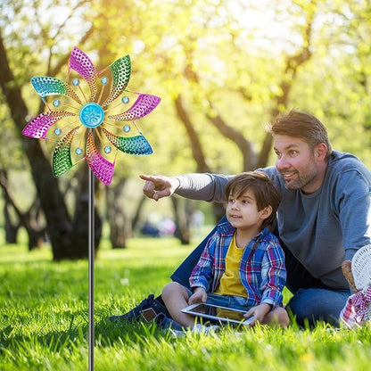 Colorful Outdoor Wind Spinner, Kinetic Small Garden Windmill with Stake, Geometric Metal Pinwheels for Yard Patio Art Decor(B-Colorful-1PCS)