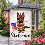BlissYard Welcome Patriotic German Shepherd Garden Flag 12x18 Inch Double Sided Vertical Polyester Small Yard Flag American Flag Dog Outdoor Decor Lawn Garden Banner 4th of July Independence Day Decoration